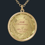 50:e Bröllop-årsdagen för mousserande Guld Guldpläterat Halsband<br><div class="desc">Elegant guld tones blommigt gräns med 2 hjärtan,  Guld 50:e Bröllop-årsdagen. Den kommer i silver-toner.</div>