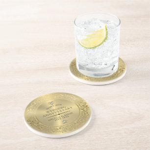 50:e Bröllop-årsdagen för Shiny Blommigt guld Ram Underlägg