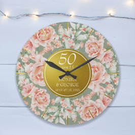 50:e Bröllop-årsdagen för vattenfärgen Blommigt Gu Stor Klocka