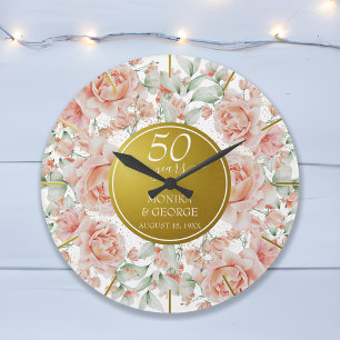 50:e Bröllop-årsdagen för vattenfärgen Blommigt Gu Stor Klocka