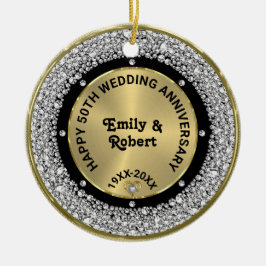 50:e bröllop-årsdagen för vita diamanter och guld julgransprydnad keramik