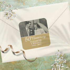 50:e Bröllop-årsdagen Foto Elegant Golden Fyrkantigt Klistermärke