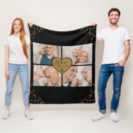 50:e Bröllop-årsdagen Foto Guld Glitter Heart Fleecefilt