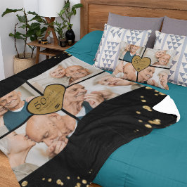 50:e Bröllop-årsdagen Foto Guld Glitter Heart Fleecefilt
