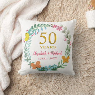50:e Bröllop-årsdagen Golden Blommigt Butterfly Kudde