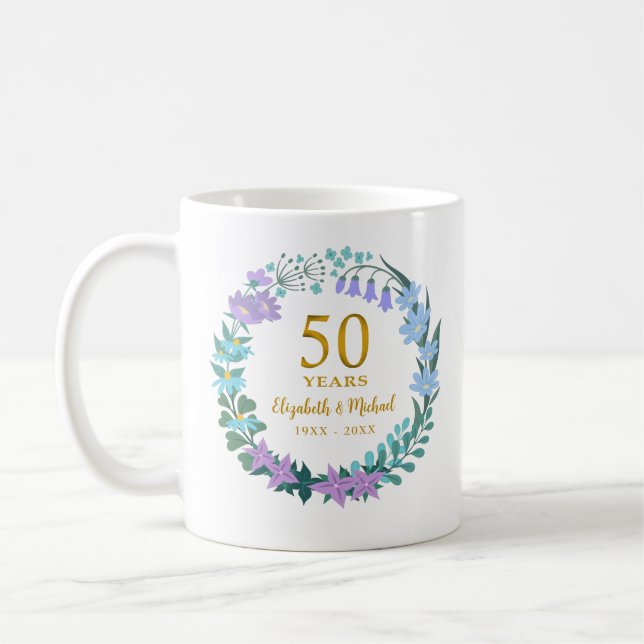 50:e Bröllop-årsdagen Golden Bluebells Wandeans Kaffemugg (Vänster)