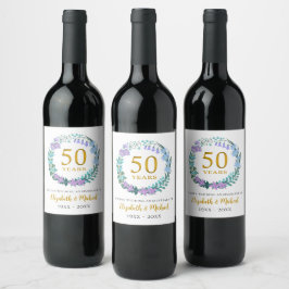 50:e Bröllop-årsdagen Golden Bluebells Wandeans Vinflaska Etikett