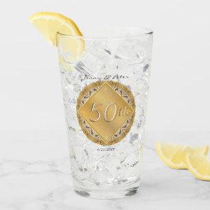 50:e Bröllop-årsdagen Golden Glass Glaskopp