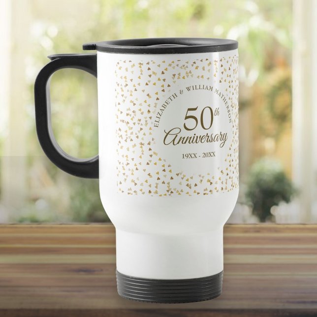 50:e Bröllop-årsdagen Golden Hearts Resemugg (50th Wedding Anniversary Golden Hearts Travel Mug)