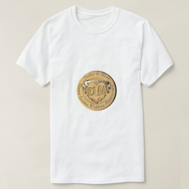50:e Bröllop-årsdagen Golden Medallion T Shirt (Design framsida)