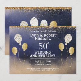 50:e Bröllop-årsdagen, Guld, blått, vitt Inbjudningar