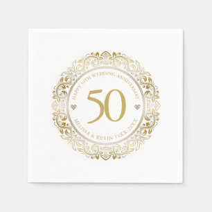 50:e Bröllop-årsdagen Guld Blommigt Ram 2 Pappersservett