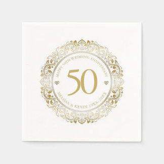 50:e Bröllop-årsdagen Guld Blommigt Ram 2 Pappersservett