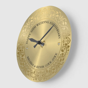 50:e Bröllop-årsdagen Guld Blommigt Ram Stor Klocka