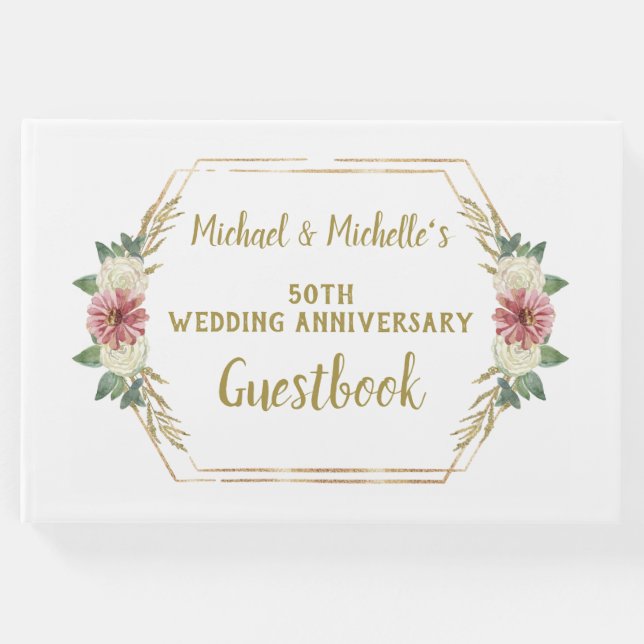 50:e Bröllop-årsdagen Guld-Blommigten Gästböcker (Framsida)