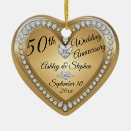 50:e Bröllop-årsdagen Guld Diamonds Keepsaké Julgransprydnad Keramik