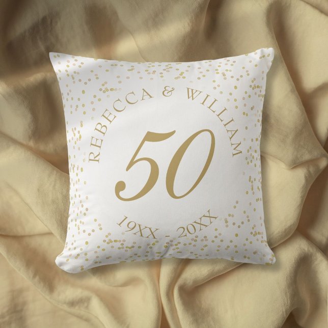 50:e Bröllop-årsdagen Guld Dust Confetti Kudde (50th Wedding Anniversary Gold Dust Confetti Throw Pillow)