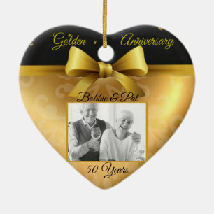 50:e Bröllop-årsdagen Guld Hjärtfoto Ornament