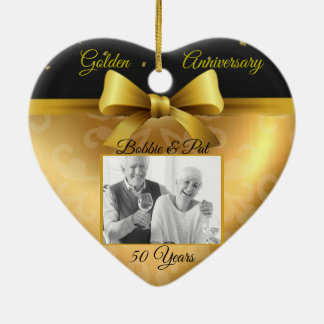 50:e Bröllop-årsdagen Guld Hjärtfoto Ornament