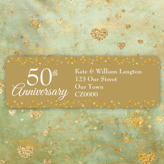 50:e Bröllop-årsdagen Guld-Returadressen Returadress Etikett (50th Wedding Anniversary Gold Return Address Label)