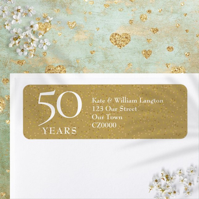 50:e Bröllop-årsdagen Guld-Returadressen Returadress Etikett (50th Wedding Anniversary Gold Return Address Label)