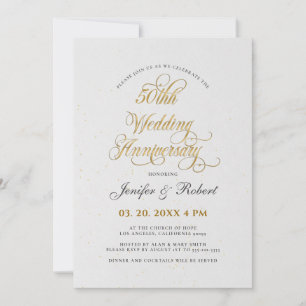50:e Bröllop-årsdagen Guld Typografi Inbjudningar
