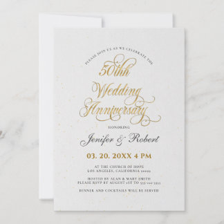 50:e Bröllop-årsdagen Guld Typografi Inbjudningar
