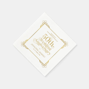 50:e Bröllop-årsdagen Guld Typografi Ram Pappersservett