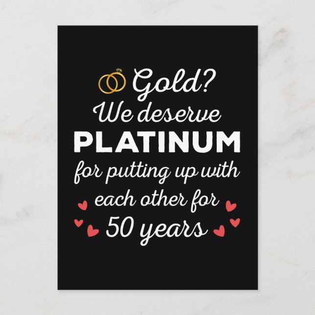 50:e Bröllop-årsdagen I - Guld Funny Couple Vykort (Framsida)