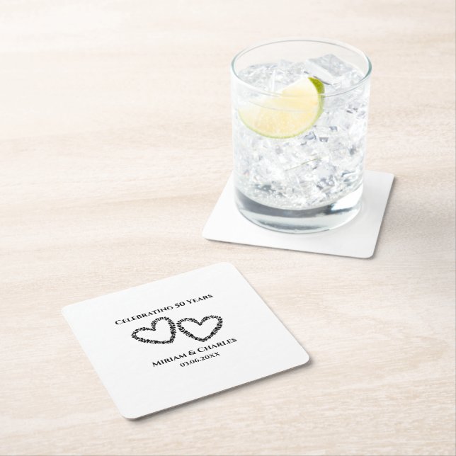 50:e Bröllop-årsdagen Kupelets Namn Hjärter Underlägg Papper Kvadrat (Insitu)