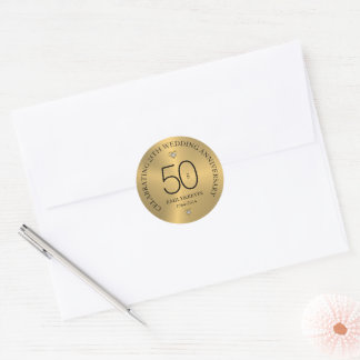 50:e Bröllop-årsdagen och Guld-designen Runt Klistermärke