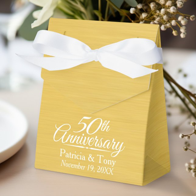 50:e Bröllop-årsdagen Personlig Golden Presentaskar (Personalized Gift Favor Box - Wedding Anniversary)