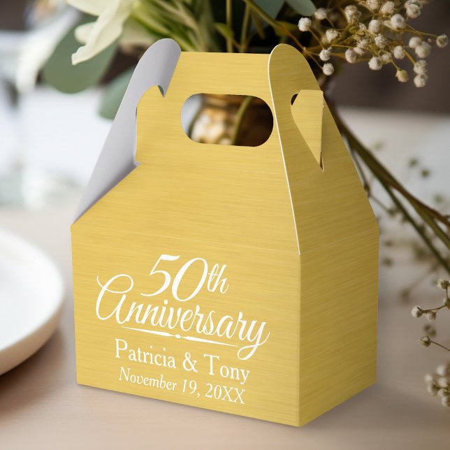50:e Bröllop-årsdagen Personlig Golden Presentaskar (Personalized favor box - wedding anniversary)