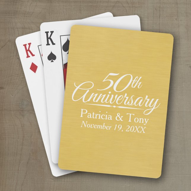 50:e Bröllop-årsdagen Personlig Golden Spel Kort (Wedding Anniversary Playing Cards - Personalize with your information)