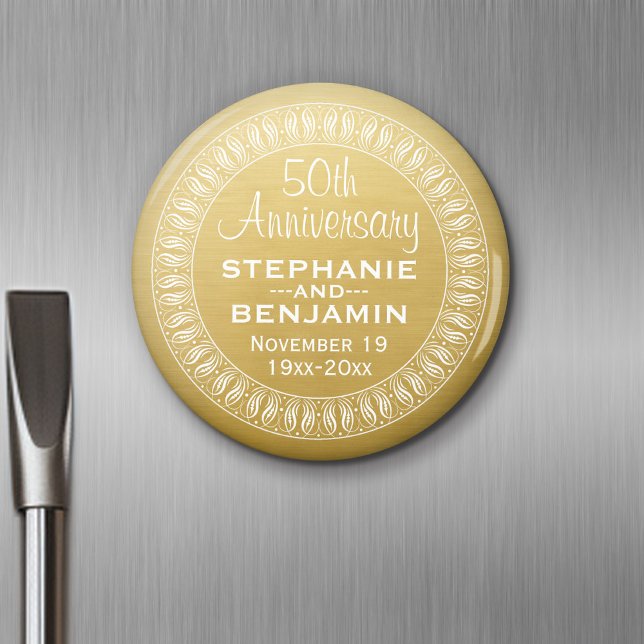 50:e Bröllop-årsdagen Personlig guld Magnet (Personalized Wedding Anniversary Magnet Party Favor)