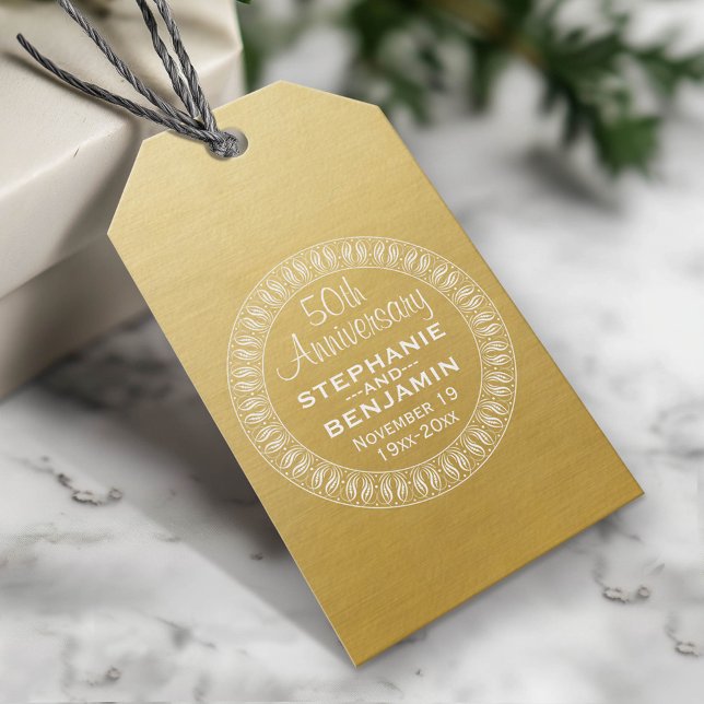 50:e Bröllop-årsdagen Personlig guld Presentetikett (Custom Gift Tag)