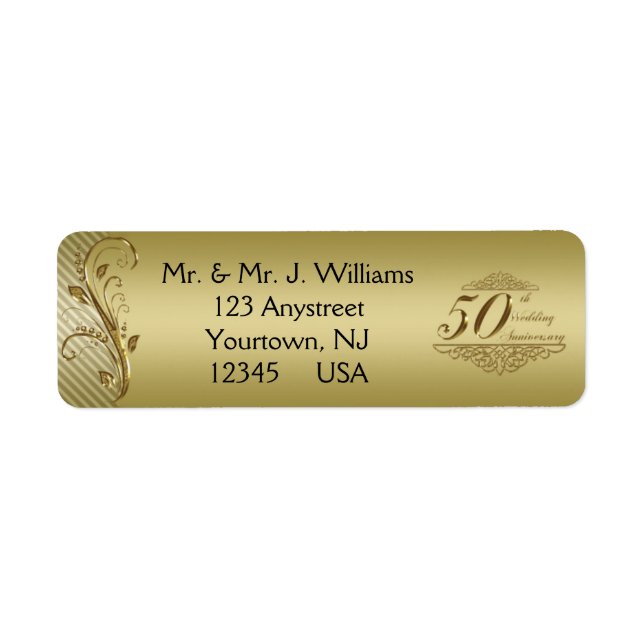 50:e Bröllop-årsdagen Returetiketter Returadress Etikett (Framsidan)