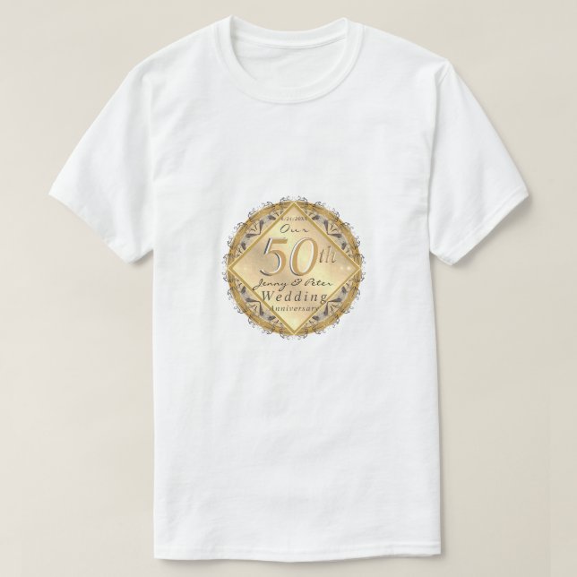 50:e bröllop-årsdagen Ro Guld Färg T-Shirt (Design framsida)