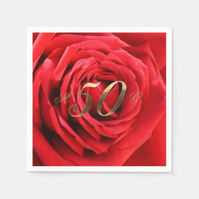 50:e Bröllop-årsdagen Röd ros Heart-Eleganten Pappersservett (Framsidan)