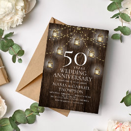 50:e Bröllop-årsdagen Rustic Wood Inbjudningar