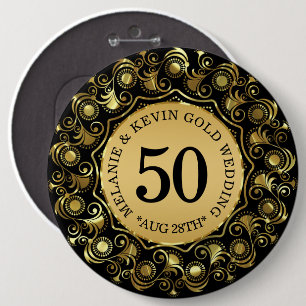 50:e Bröllop-årsdagen Svart & Guld, Anpassningsbar Knapp