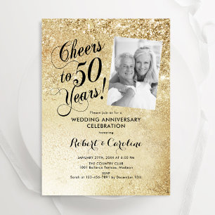 50:e Bröllop-årsfoto i guld Inbjudningar