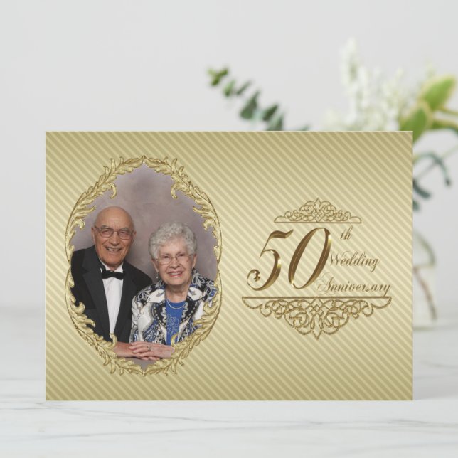 50:e Bröllop-årsjubileet för fotoinbjudan Inbjudningar (Stående Fram)