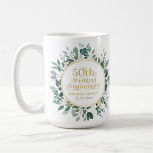 50:e bröllopsdagen Gold Typography Greenery Kaffemugg
