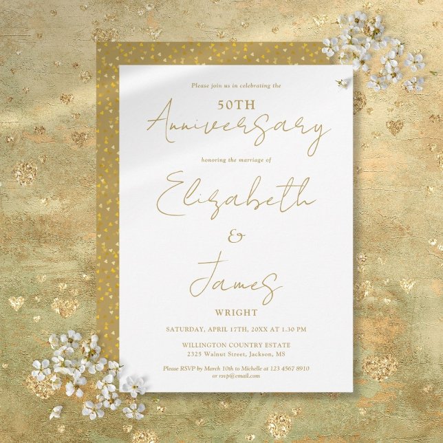 50:e bröllopsdagen Guldskript bröllop Inbjudningar (50th Wedding Anniversary Gold Script Wedding Invitation)
