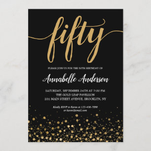 50:e Eleganten Black Guld Confetti Inbjudningar