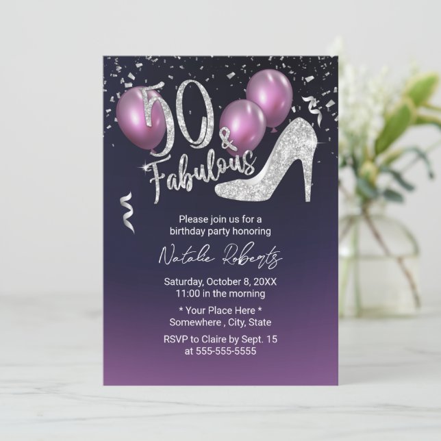 50:e Eleganten Lila Fabulous 50 Inbjudningar (Stående Fram)