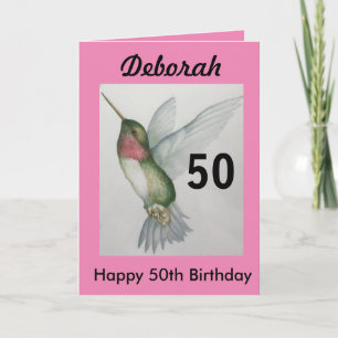 50:e Eleganten Rosa Hummingbird Watercolor Kort