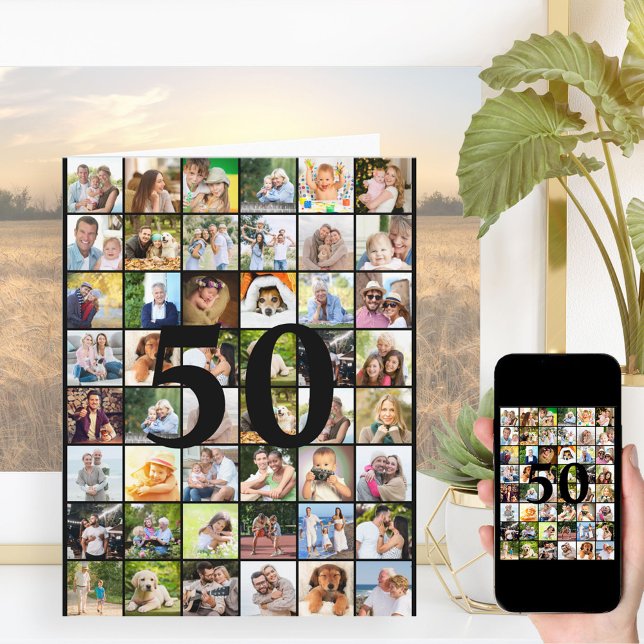 50:e eller valfri ålder Fotokollage Big Birthday Kort (Skapare uppladdad)