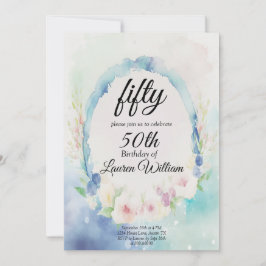 50:e enkla femtio vattenfärgsdag Blommigt födelsed Inbjudningar